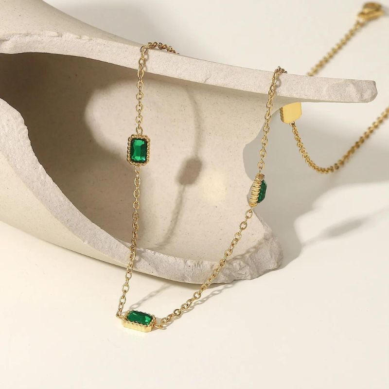 18k Gold-Plated Emerald Necklace