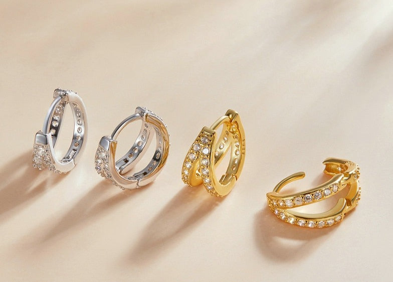 925 Sterling Silver Double Zirconia Hoop Earrings