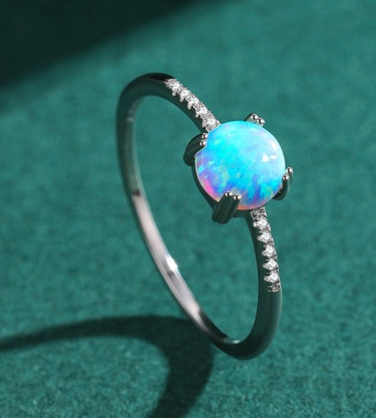 925 Silver Round Opal Ring