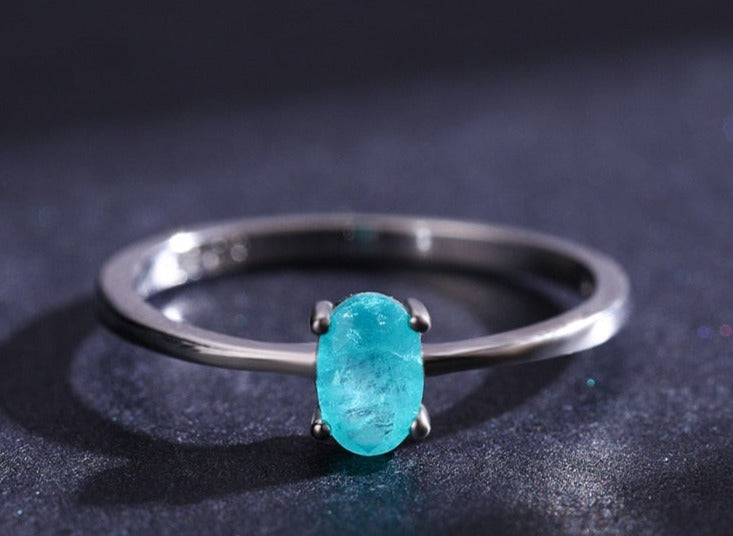 Genuine Paraíba Tourmaline Oval Ring in 925 Sterling Silver