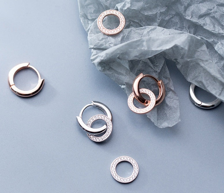 925 Silver Double Hoop Studded Earrings