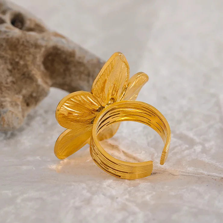 18k Gold-Plated Adjustable Minimalist Floral Ring