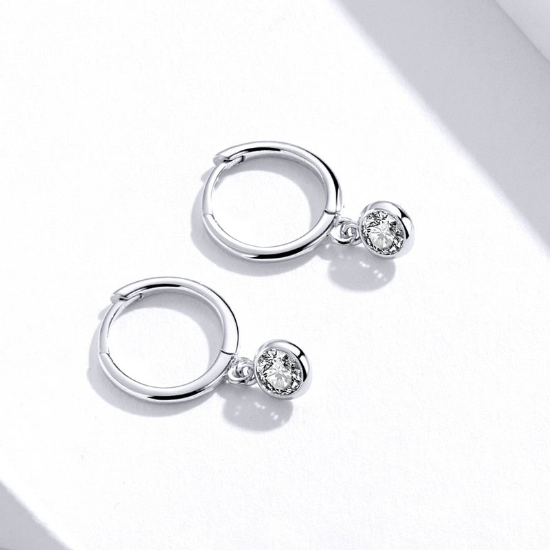 Round Drop Earrings in 925 Sterling Silver with Zirconia