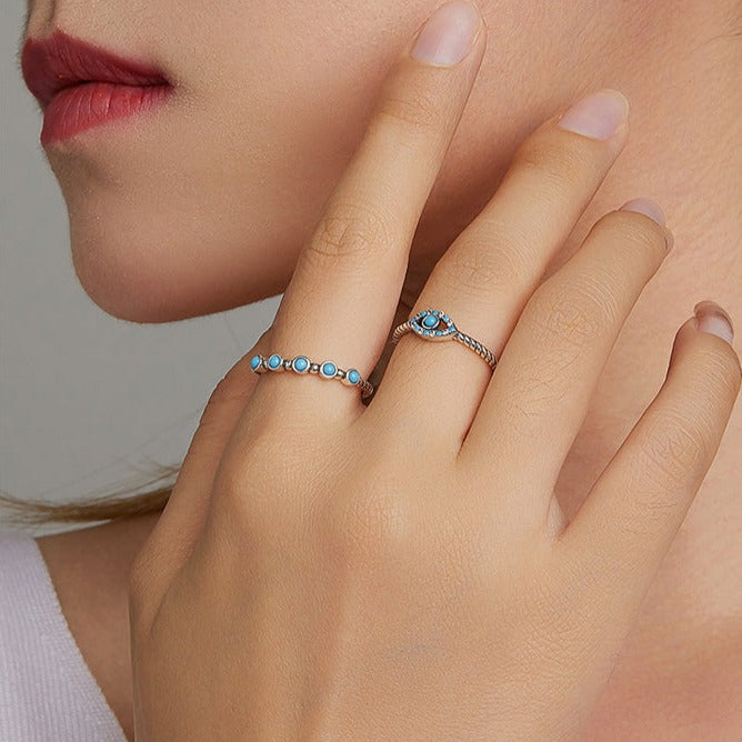 925 Sterling Silver Evil Eye Ring with Turquoise and Cubic Zirconia