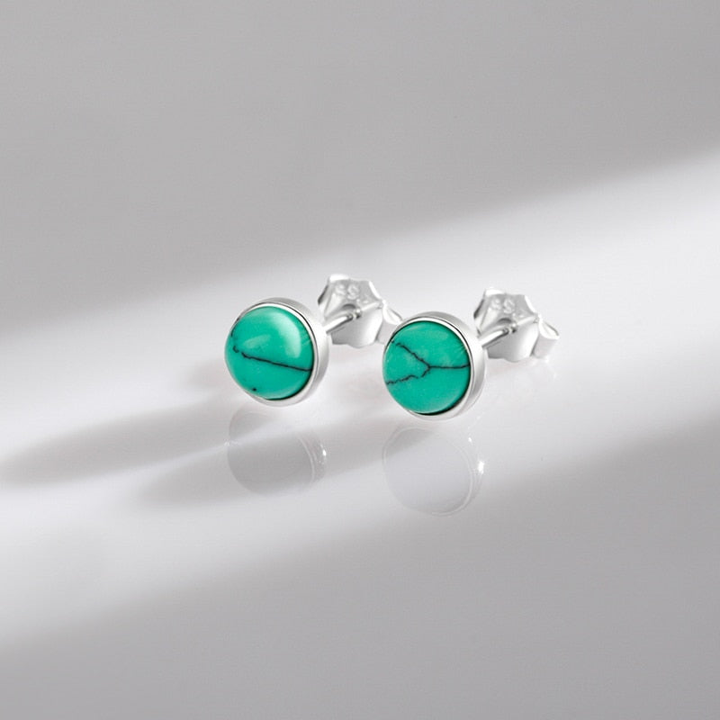 Elegant Round Green Turquoise Earrings in 925 Silver