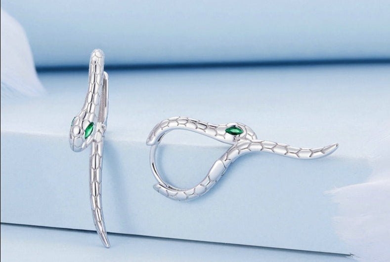 925 Sterling Silver Green Zirconia Serpent Earrings