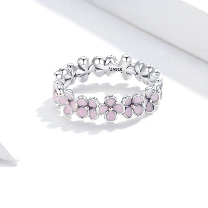 Sterling Silver Pink Flower Ring