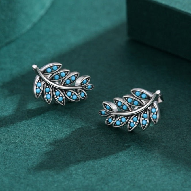 925 Sterling Silver Leaf-Shaped Turquoise Earrings