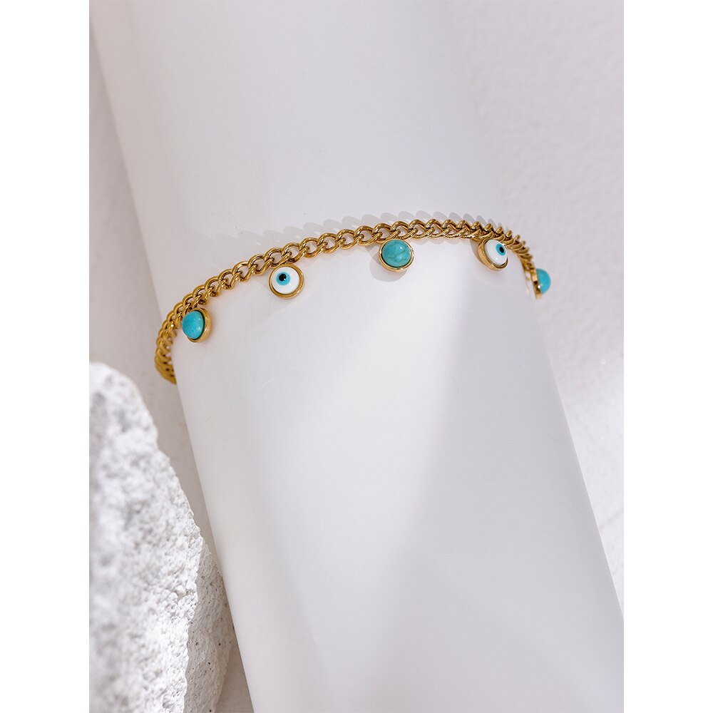 18k Gold Plated Bracelet – Evil Eye with Turquoise Stone