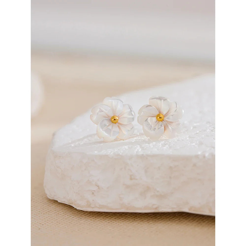 18k Gold-Plated Delicate White Flower Earrings