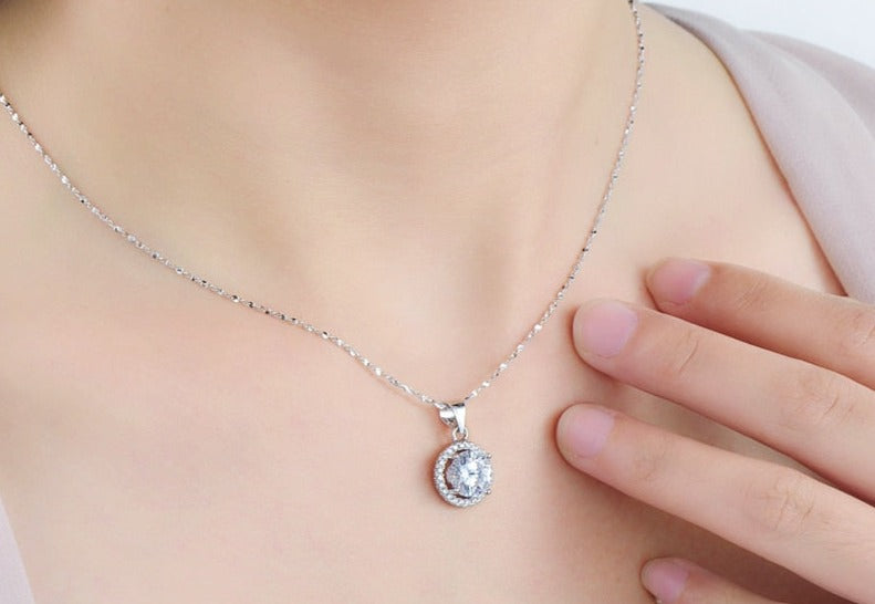 Elegant 925 Sterling Silver Round Zirconia Necklace for Women