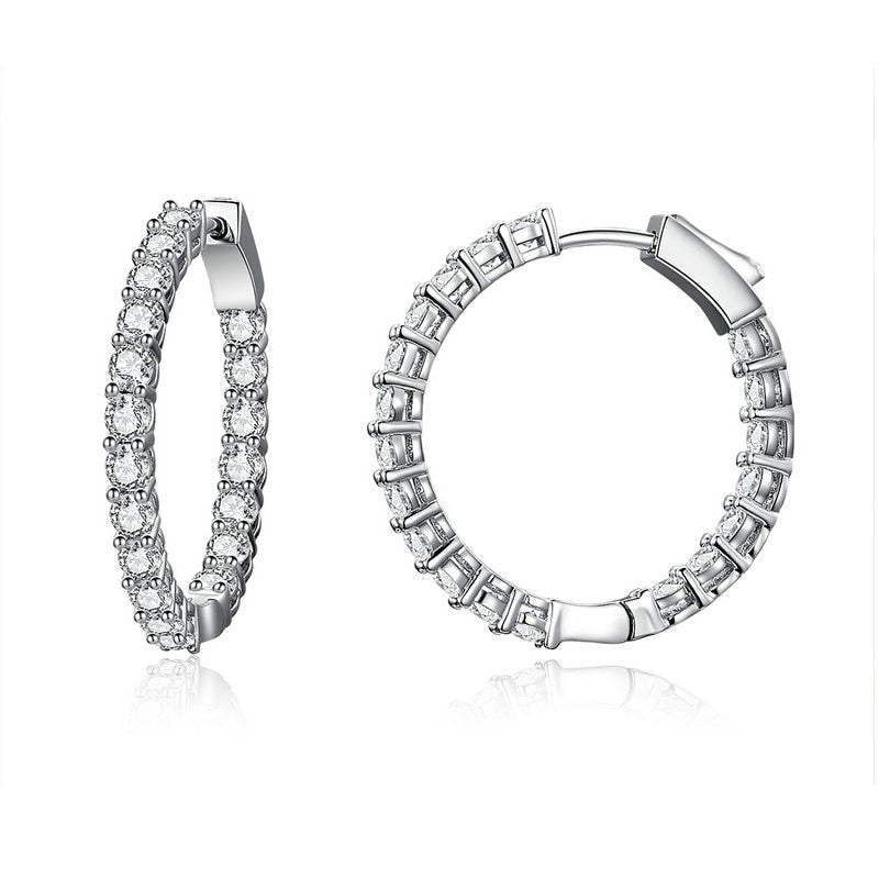 925 Sterling Silver Classic Pavé Zirconia Hoop Earrings