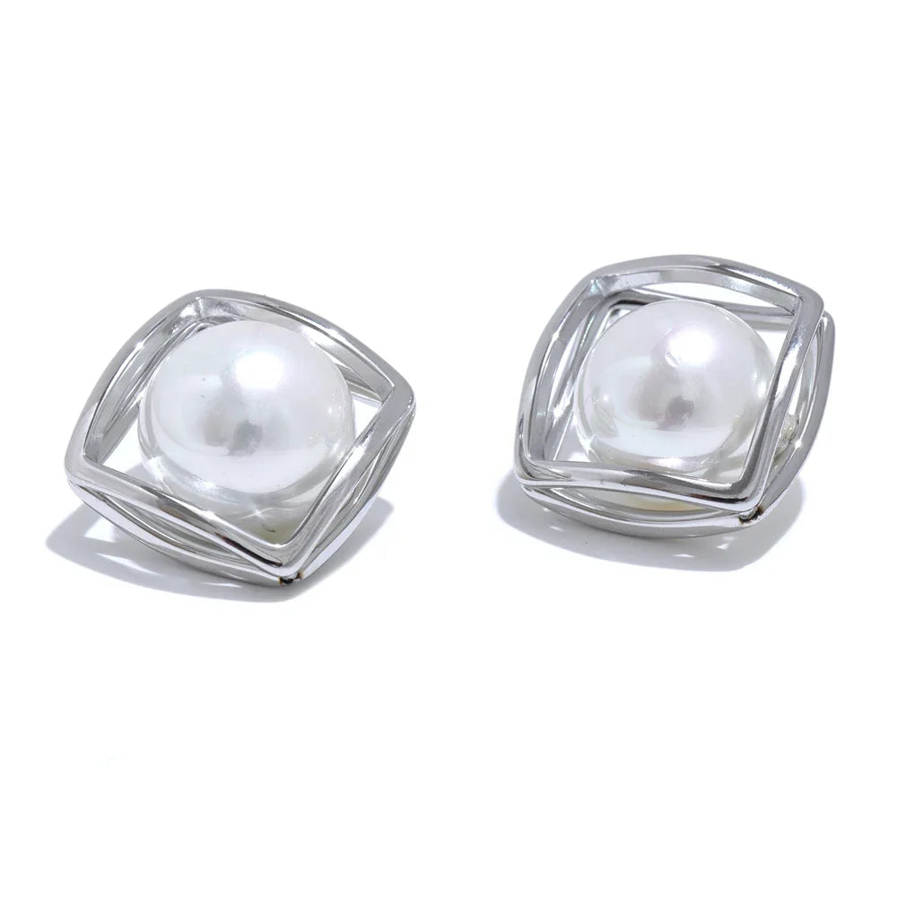 18k Gold-Plated Square Pearl Earrings