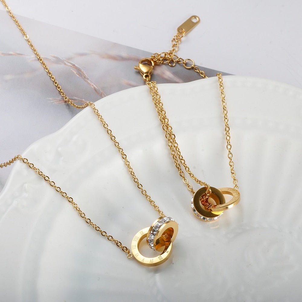 Roman Necklace with Cubic Zirconia – 18ct Gold-Plated