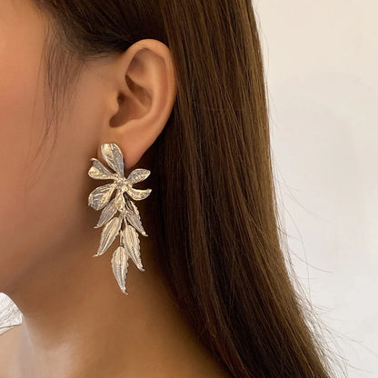 18k Gold-Plated Long Delicate Flower Earrings
