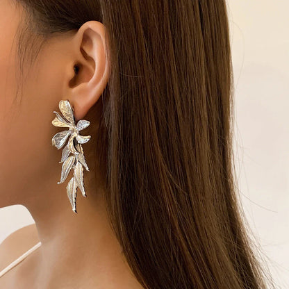 18k Gold-Plated Long Delicate Flower Earrings