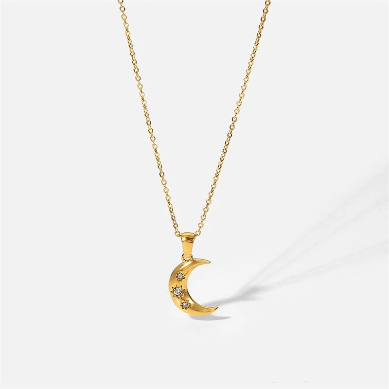 Moon Necklace with Cubic Zirconia
