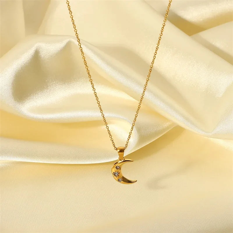 Moon Necklace with Cubic Zirconia