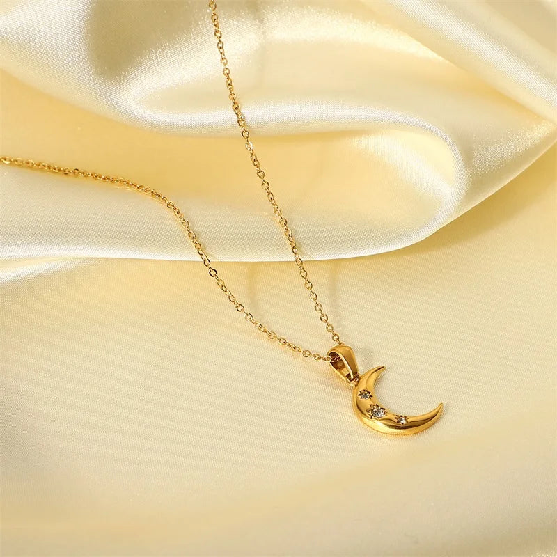 Moon Necklace with Cubic Zirconia