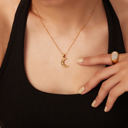 Moon Necklace with Cubic Zirconia