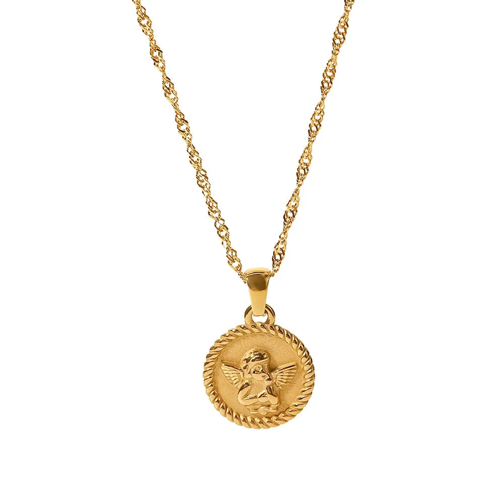 18k Gold-Plated Angel Medal Necklace
