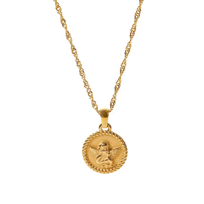 18k Gold-Plated Angel Medal Necklace