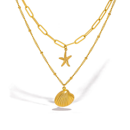 18k Gold-Plated Double Shell and Star Necklace