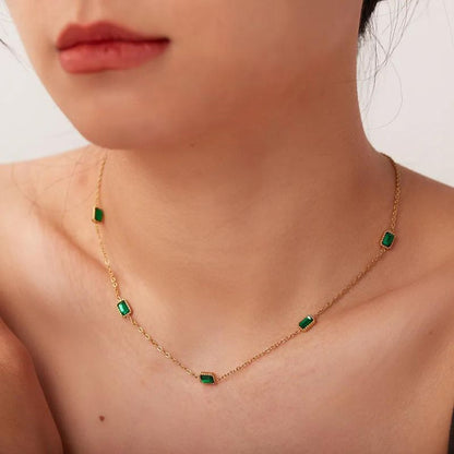 18k Gold-Plated Emerald Necklace