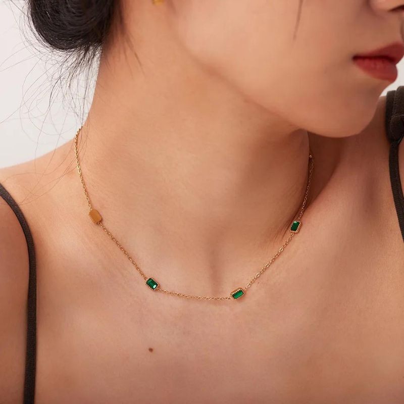18k Gold-Plated Emerald Necklace