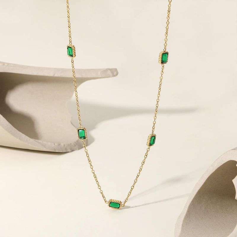 18k Gold-Plated Emerald Necklace
