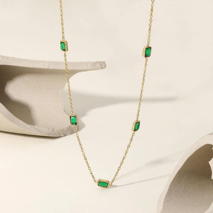 18k Gold-Plated Emerald Necklace