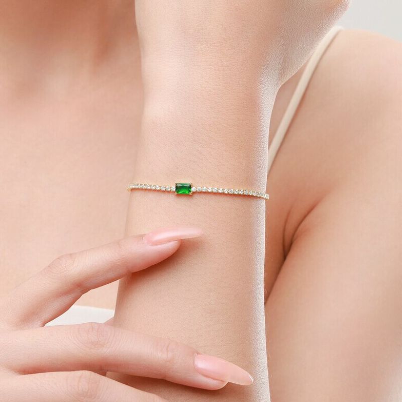 18k Gold-Plated Emerald Zirconia Bracelet