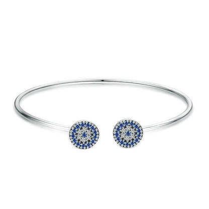 925 Sterling Silver Open Bangle Bracelet Evil Eye