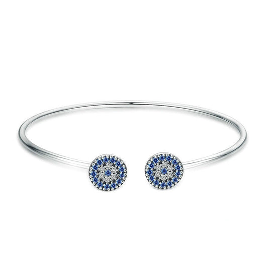925 Sterling Silver Open Bangle Bracelet Evil Eye