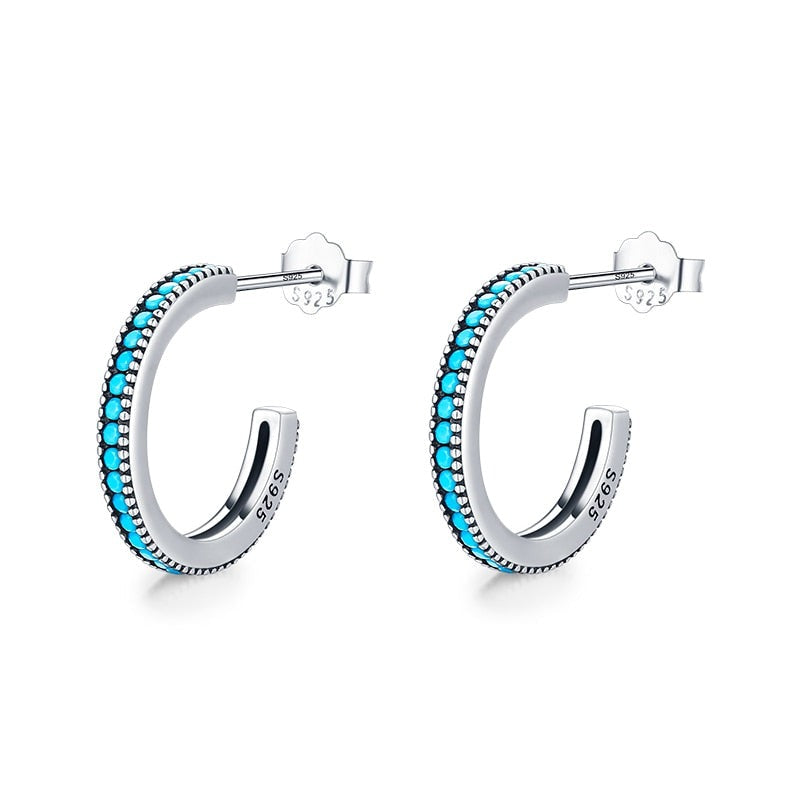 Round Turquoise Earrings in 925 Sterling Silve