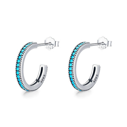 Round Turquoise Earrings in 925 Sterling Silve