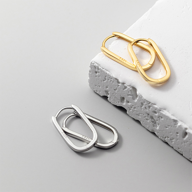 925 Sterling Silver Rounded Rectangular Hoop Earrings
