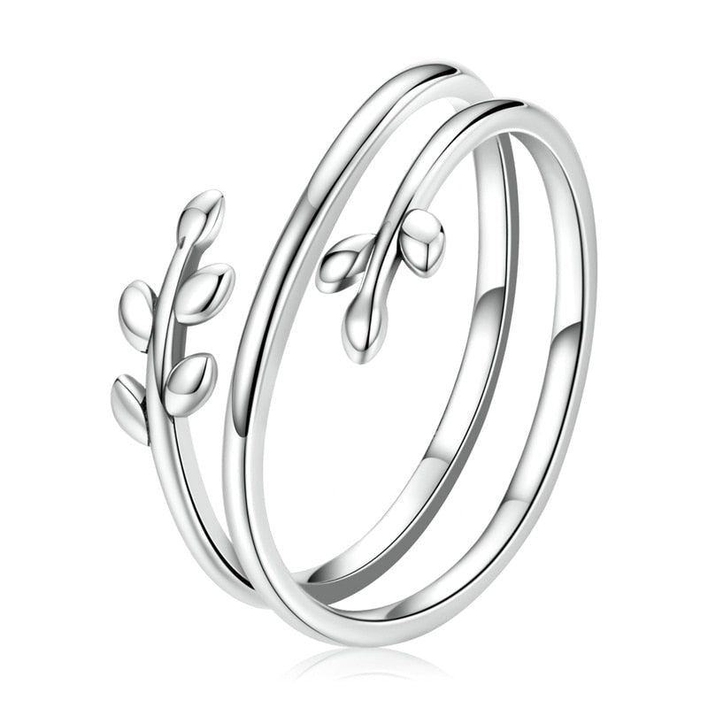 925 Sterling Silver Adjustable Leaves Ring