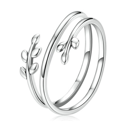 925 Sterling Silver Adjustable Leaves Ring