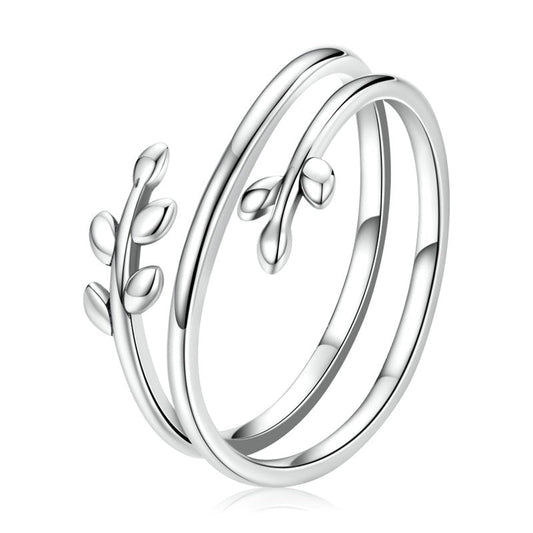 925 Sterling Silver Adjustable Leaves Ring