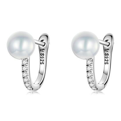 925 Sterling Silver Buckle Pearl and Zirconia Earrings