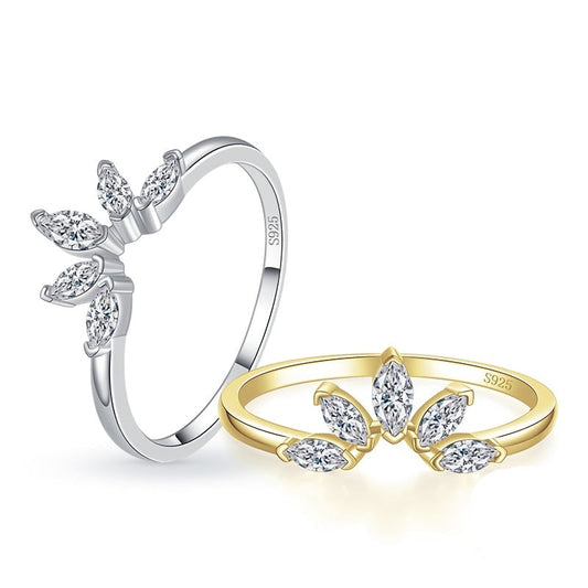 Elegant 925 Sterling Silver Crown Leaves Ring with Zirconia Sparkle