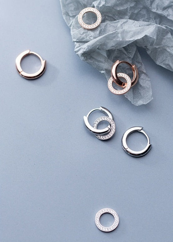 925 Silver Double Hoop Studded Earrings