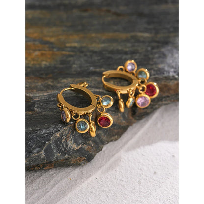 18k Gold-Plated Hoop Earrings with Zirconia Spheres