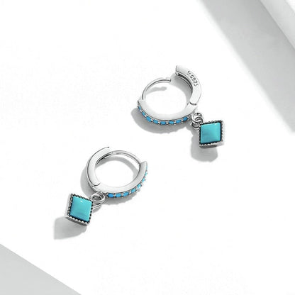 925 Sterling Silver Square Turquoise Drop Earrings