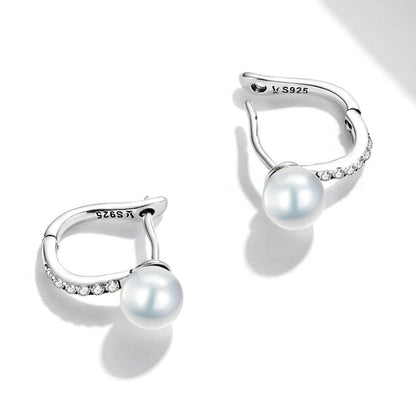 925 Sterling Silver Buckle Pearl and Zirconia Earrings