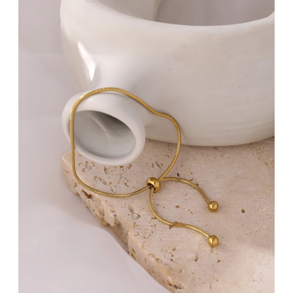Adjustable Minimalist Cylindrical Bracelet in 18k Gold Plating
