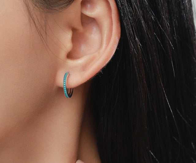 Round Turquoise Earrings in 925 Sterling Silve