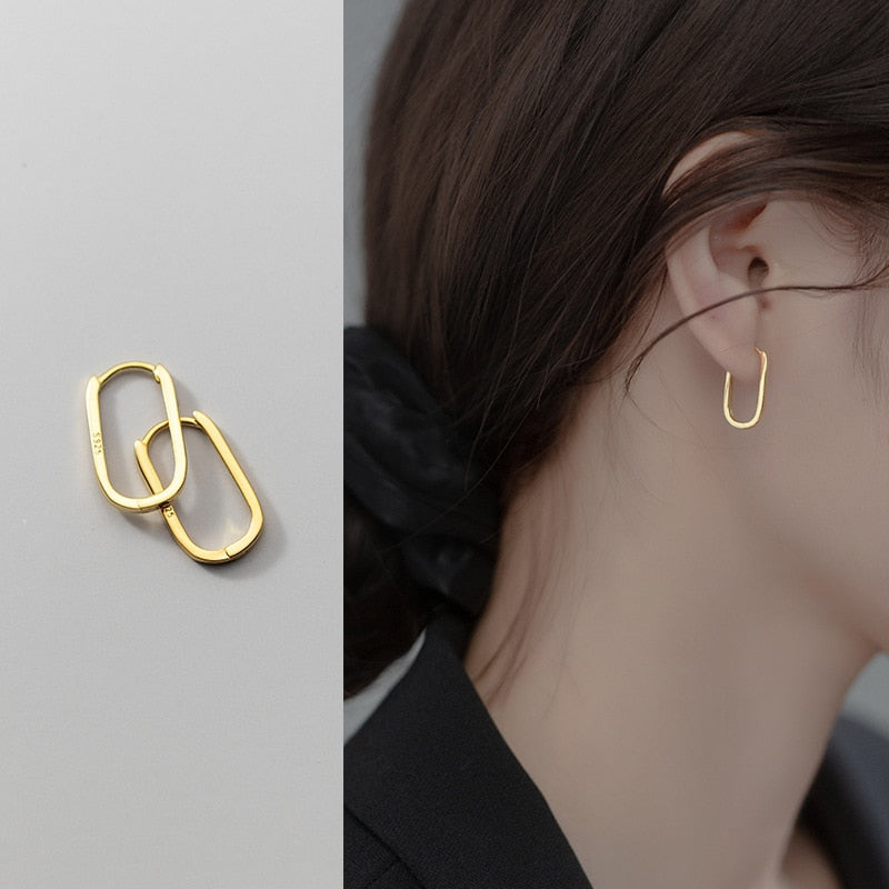 925 Sterling Silver Rounded Rectangular Hoop Earrings