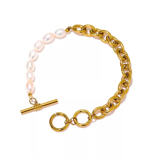 Link Bracelet with Freshwater Pearls – 18ct Gold-Plated